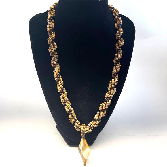 Vintage Semi Precious Braided Stone Necklace Gem Pendant B#6 - Picture 3 of 10